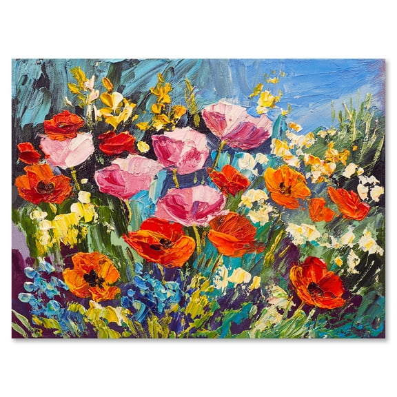 Designart ' Colorful Spring Poppies In Field ' Traditional Canvas Wall Art Print