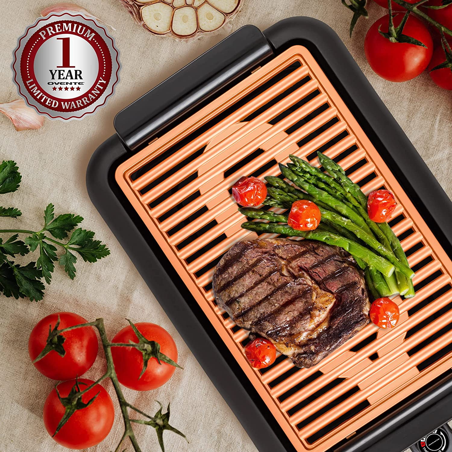 Ovente Electric Griddle 1200W, Large Non-Stick Plate, Temperature