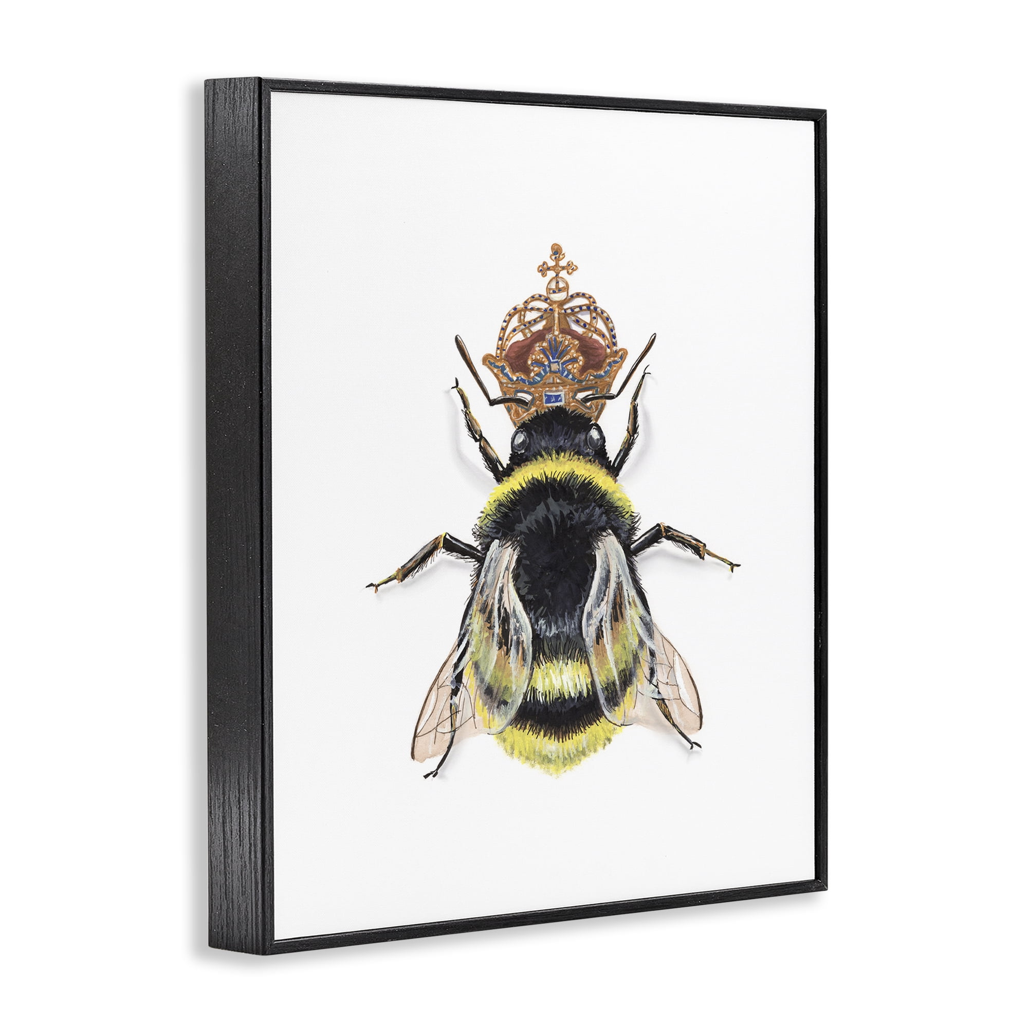 Stupell Industries Queen Bee with Crown Animals & Insects Painting Black Framed Art Print Wall Art, 11 x 14