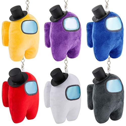 6 Pcs 4.7inch Among-Us Plush Toy with Hat&Keychains- Soft Imposter Game Crewmate Plushie Doll