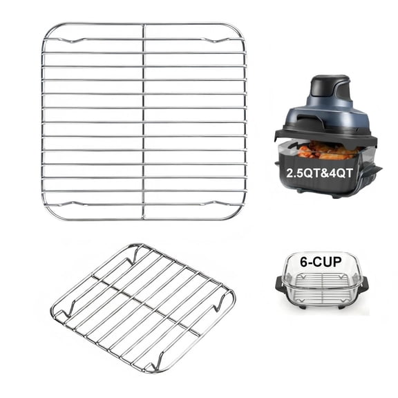2PCS Crisper Racks Compatible with Air Fryer 2.5QT, 4QT & 6-CUP Glass, Food Grade SUS304 Stainless Steel, Dishwasher Safe, Silver