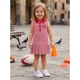 thumbnail image 5 of RUINIXCW Toddler Baby Girl Football Dress Outfit Infant Girl Summer Fall Tank Dress Rubby Embroidery Sleeveless Turn Down Collar Stripe Pleated Dress, 5 of 9