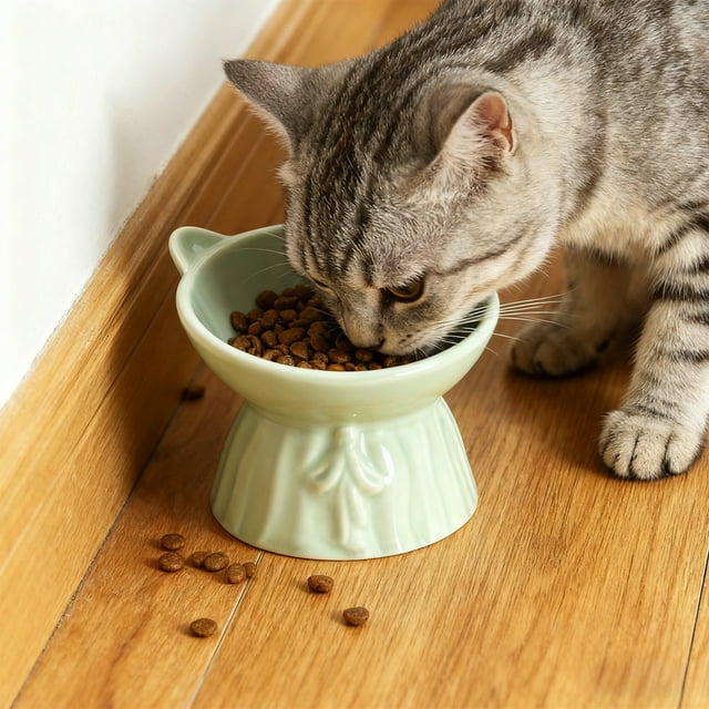 Cuenco elevado para alimento para mascotas, plato cerámico de alimentación con amplia abertura, cuenco elevado con diseño inclinado, 13 x 12 x 11,5 cm para gatos y animales pequeños