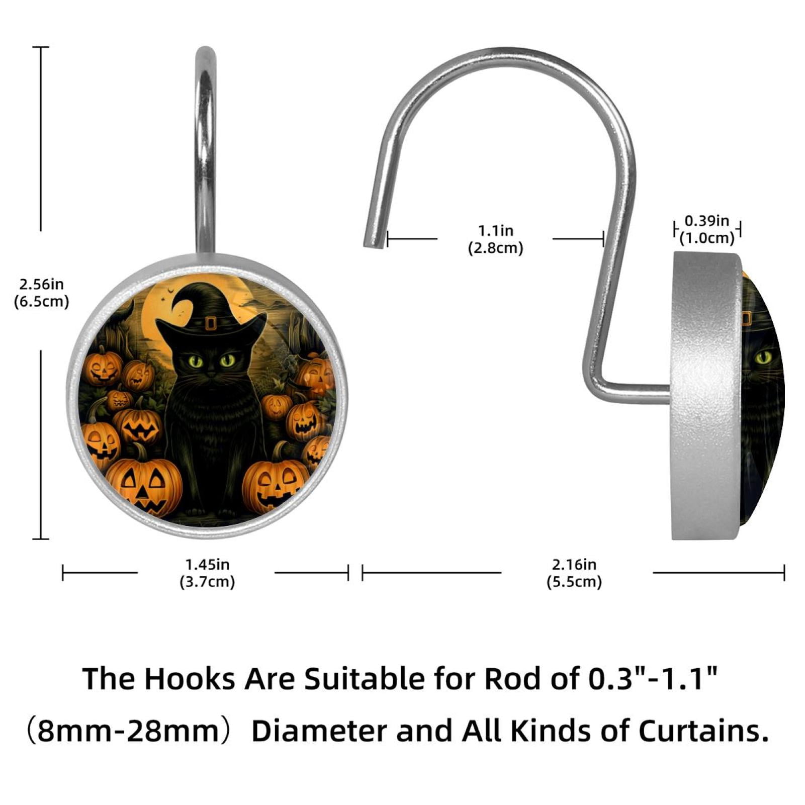 12pcs Decorative Shower Curtain Hooks, Rust Resistant Shower Rings for Bathroom Living Room,Rustproof Stainless Steel Rings for Shower Curtain and Liner Rods,Halloween Cat S