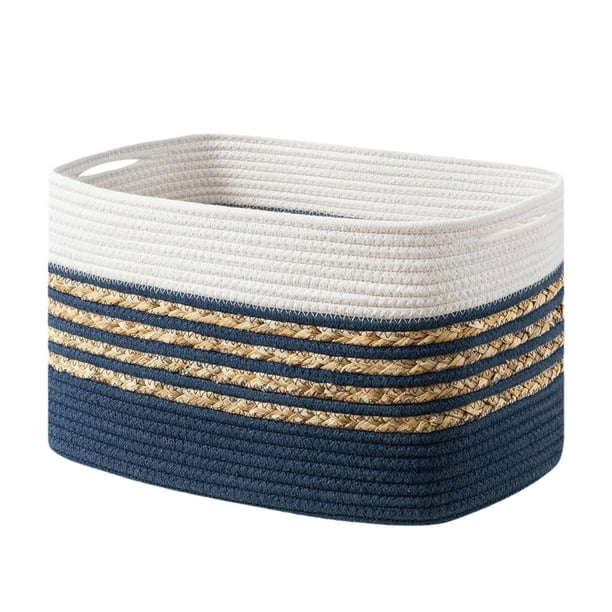 Cesta de cuerda de algodón Cesta tejida Cesta de almacenamiento Azul