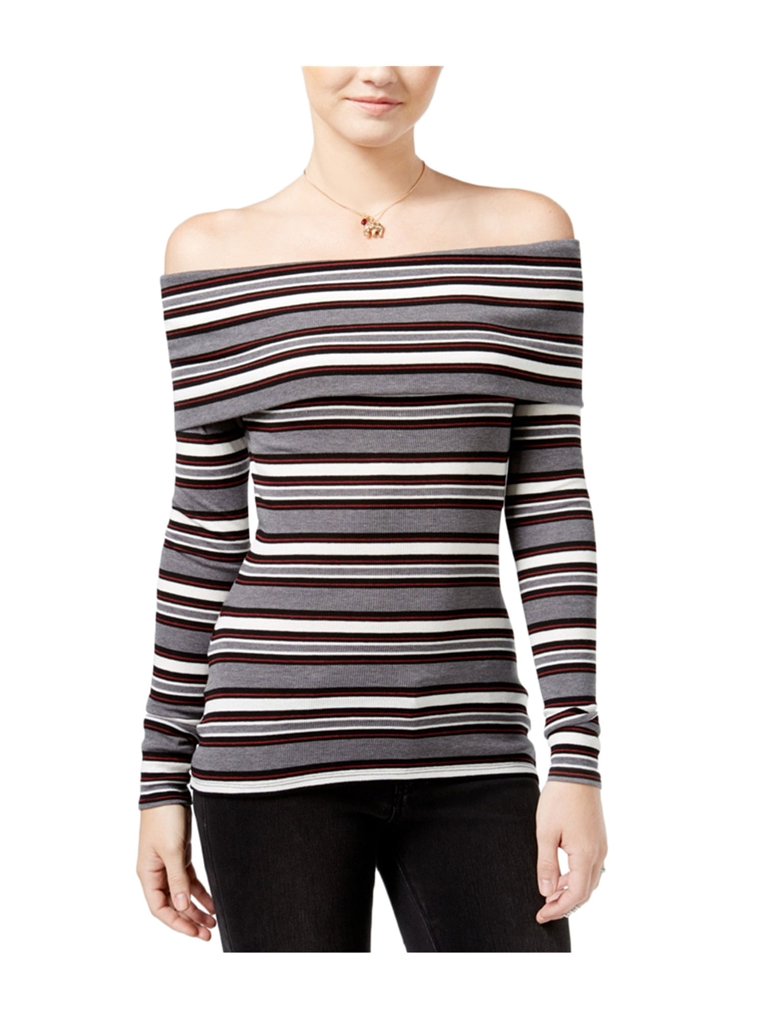 Hippie Rose Womens Striped Off The Shoulder Pullover Blouse blkwhtred M ...