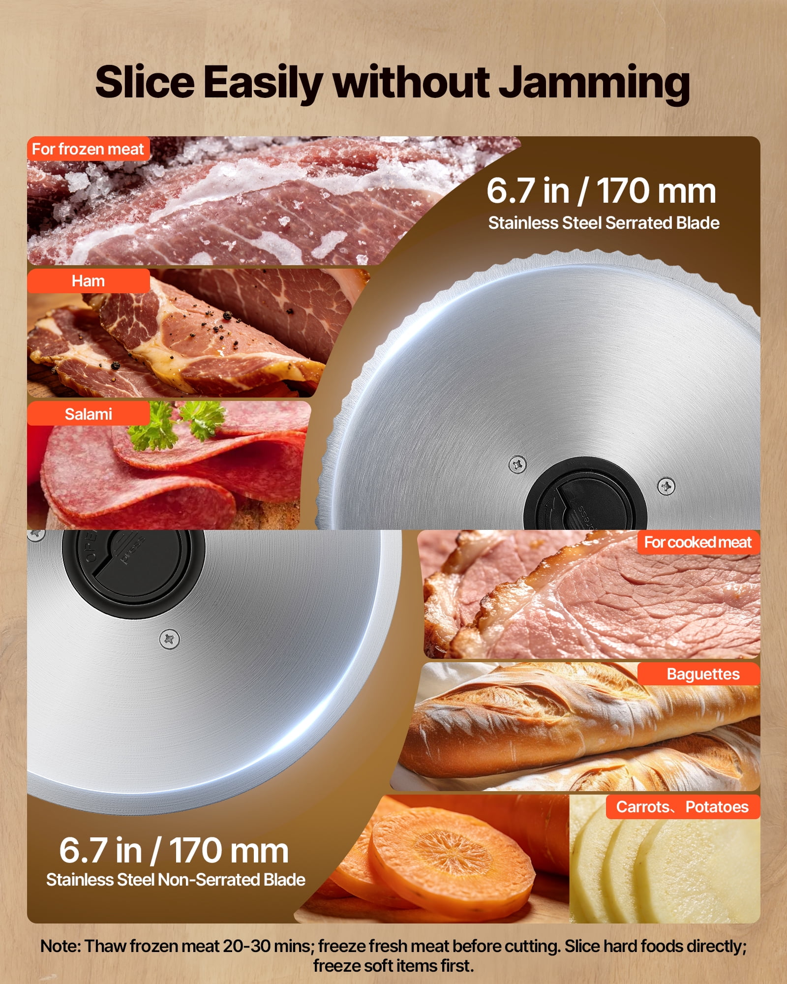 VEVOR Meat Slicer, 6.7 inch 150W Electric Deli Slicer Machine with two SUS420 Blades,  0-0.6 inch Adjustable Thickness, ETL Certified Home Food-Slicer for Meat, Ham, Baguett, Steak, ETL Approved
