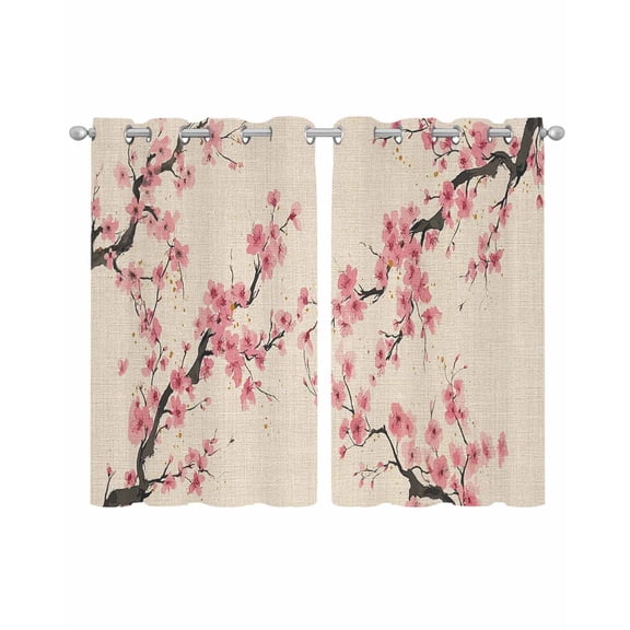 Spring Flowers Sheer Curtains 54 Inch Length 2 Panels Set for Living Room/Bedroom, Country Pink Peach Blossoms Botanical Floral Kitchen Curtains Grommet Curtains Window Treatments 42"x54"x2