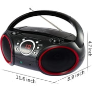 singing wood Portable CD Player Boombox with AM FM Radio, Aux Line in, Headphone Jack, AC/Battery Powered (Red)