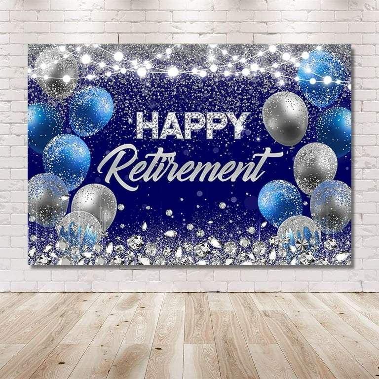 Happy Retirement Backdrop - 7x5ft Gold & Silver Glitter Diamond Photo Background For Parties