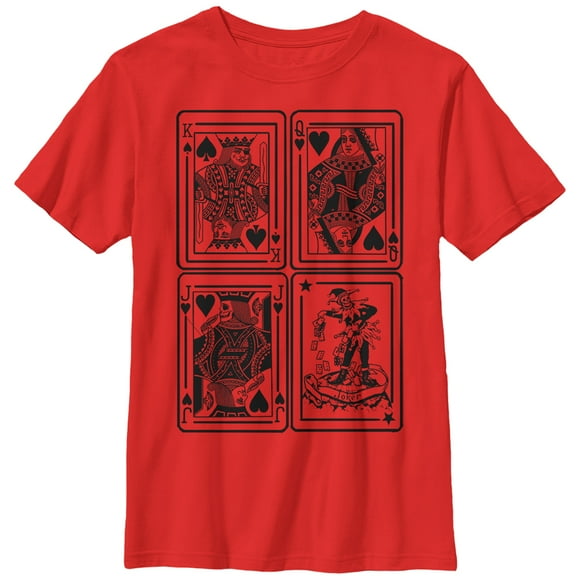 Boy's Lost Gods King Queen Jack Joker Playing Cards  T-Shirt - Red - Small