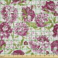 thumbnail image 2 of Ambesonne Flower Fabric by the Yard Microfiber, Peonies and Leaf Floral, 5 Yards, Pink White Olive Green, 2 of 2