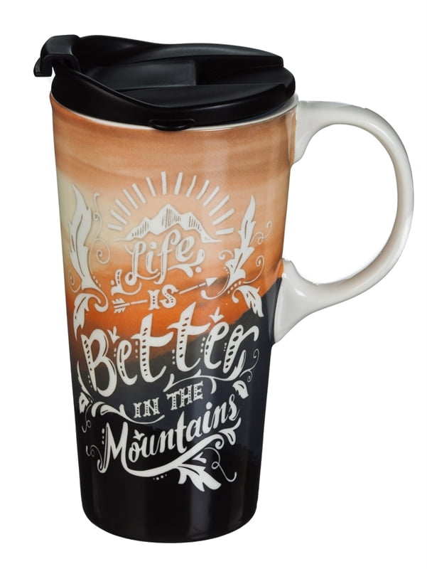 Ceramic Travel Cup w/box, 17 OZ., Life is Better in the Mountains