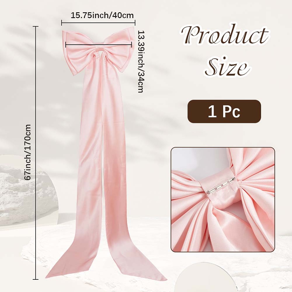 Pink Large Wedding Pew Bows with Long Tails Long Black Satin