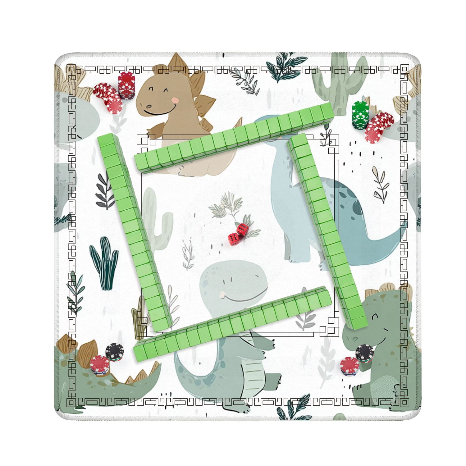 Mahjong Mat 31.5" x 31.5" Dinosaur seamless Sweet dino palm cactus Non-Slip Noise Reduction American Mahjong Tiles Table Cover for Dominoes Poker Card Board Games Gift