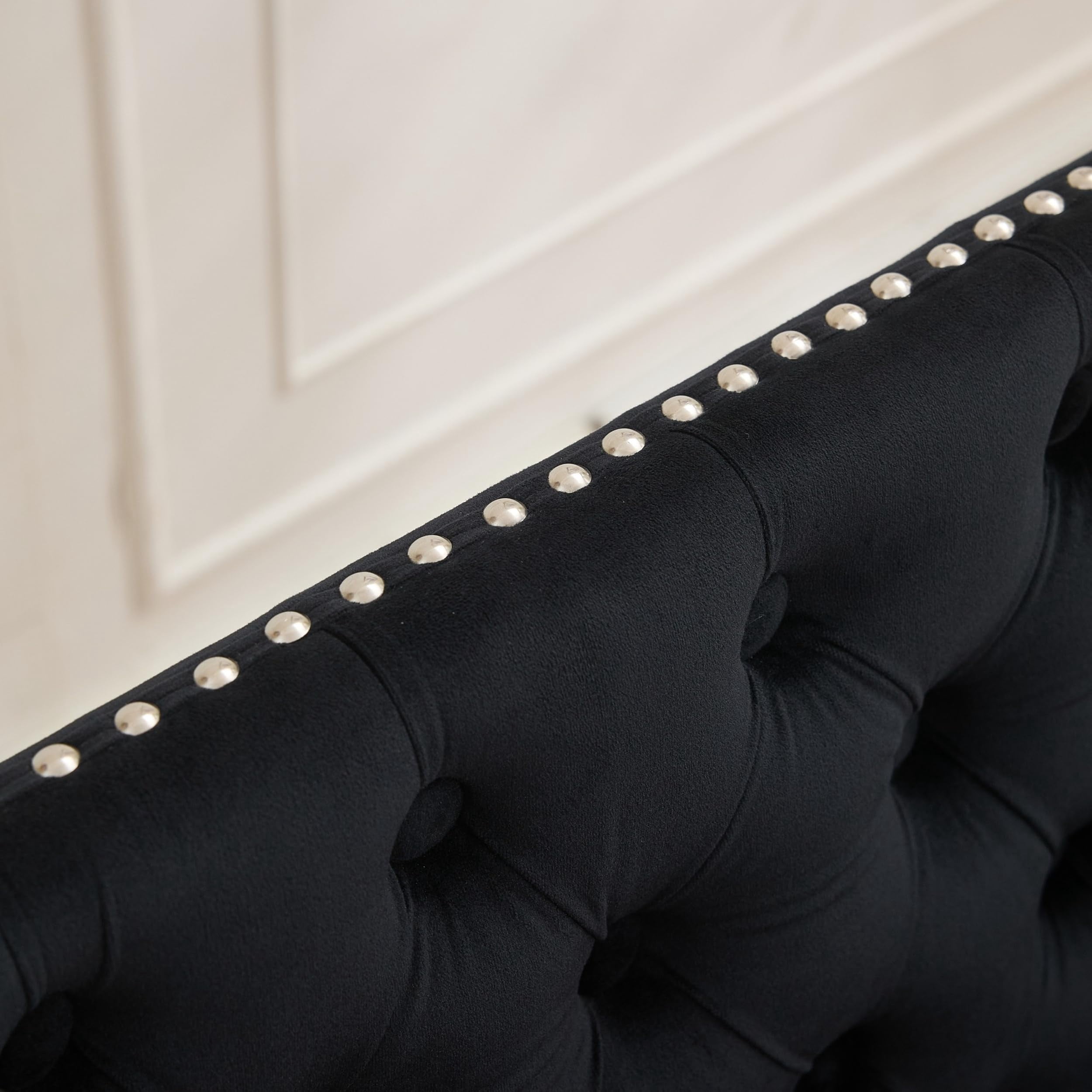 Velvet Double Dining Loveseat Bench, Black 2-Seat Tufted Wing Back with Brushed Silver Stainless Steel Legs, Mid Century Modern Kitchen & Dining Seating