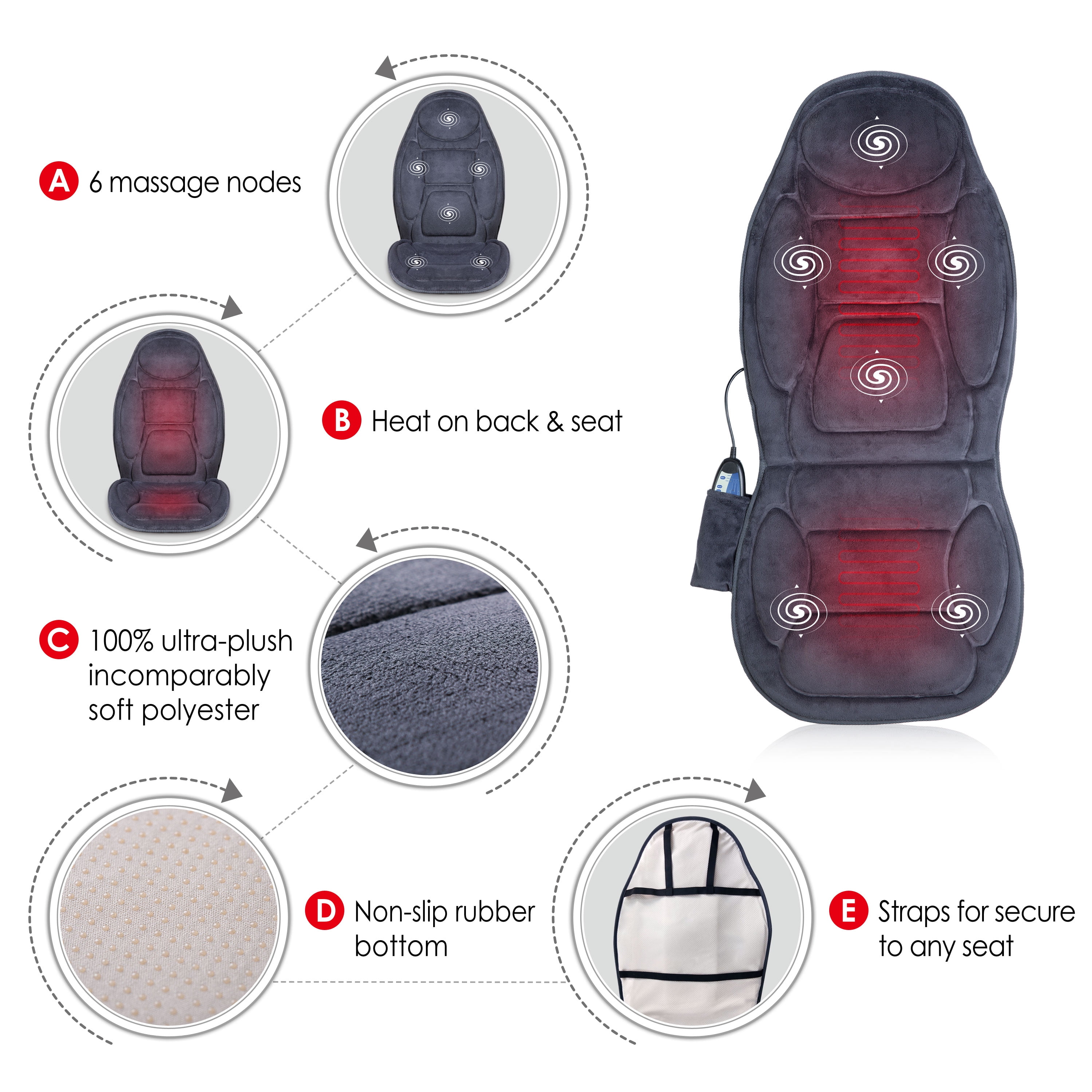 Snailax Massage Seat Cushion - Back Massager with Heat, 6 Vibration Massage  Nodes & 2 Heat Levels, Massage Chair Pad for Home Office Chair