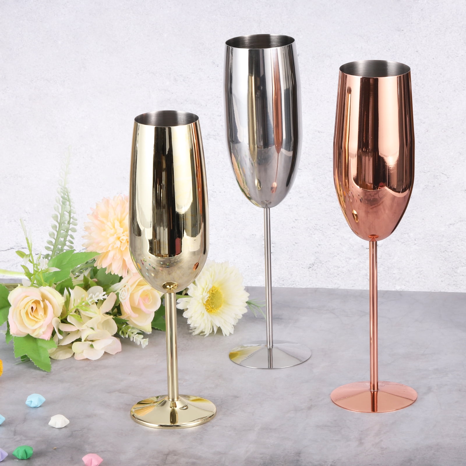 Unbreakable Stemmed Champagne Glasses, 270ml/9 OZ Red Wine Glass Metal Stemmed Shatter Proof Champagne Flutes，Gold
