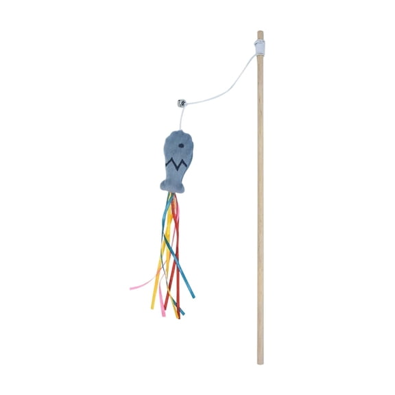 Fishing Rod Wooden Rod Cats Teaser Mint Colorful Fish Cats Toy Long Rod Cats Self-Entertainment And Boredom-Relieving Toy,Interactive Pet Toys,Gifts for Pets and Pet Lovers(Gray)