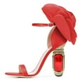 thumbnail image 2 of FSJ Women Fashion Round Open Toe Rhinestone Block High Heels Sandals with Flower Bloom Back Ankle Strap Adjustable Buckle Pumps Wedding Party Bridal Sexy Shoes Size 5.5 Red, 2 of 4