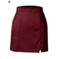 thumbnail image 3 of PULLIMORE Womens Faux Suede Short Skirt A-Line Knee Length Split High Waist Pencil Skirt (S, Red), 3 of 6