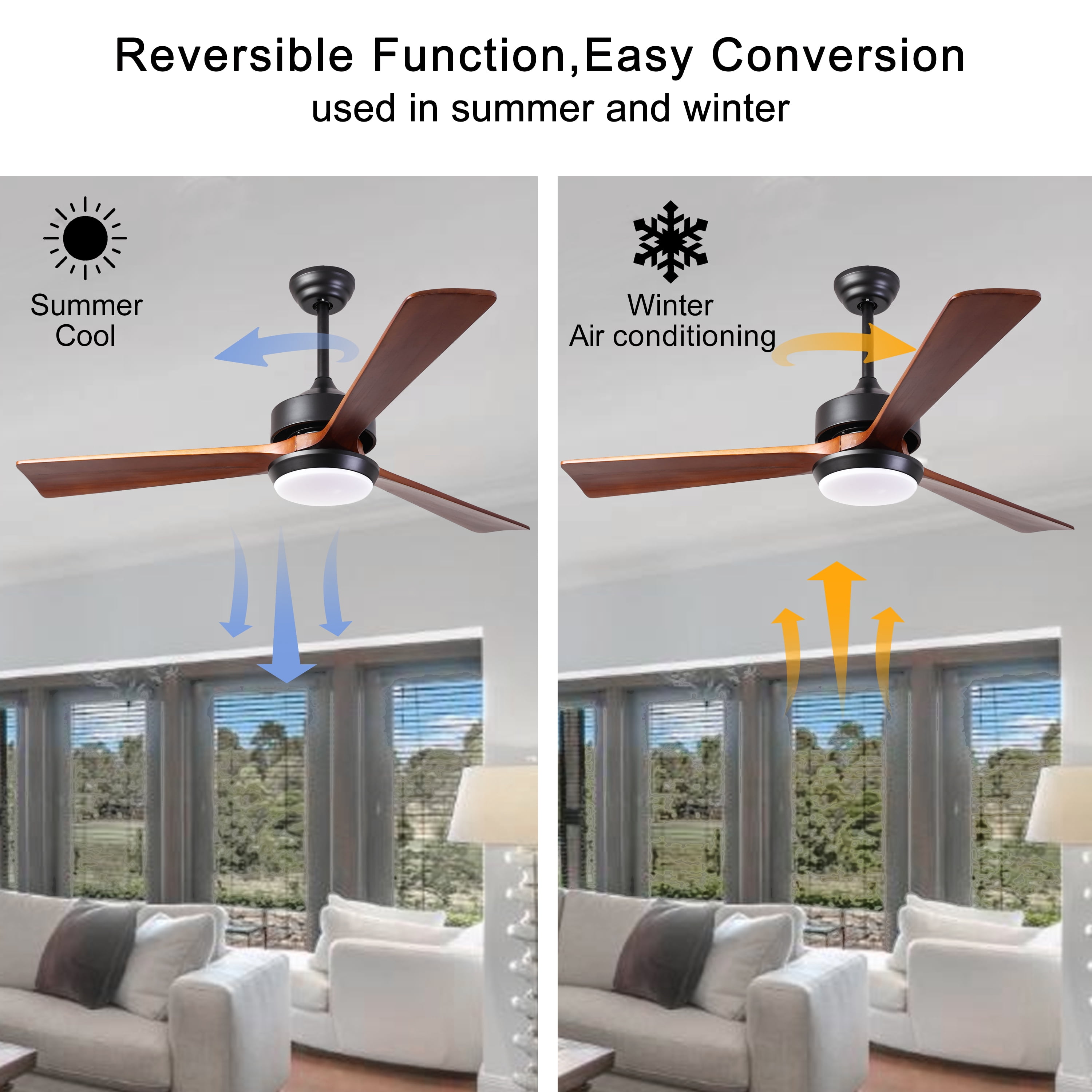 52 Inch Wooden Ceiling Fan with 3 Head Lights and Remote – Living and Home