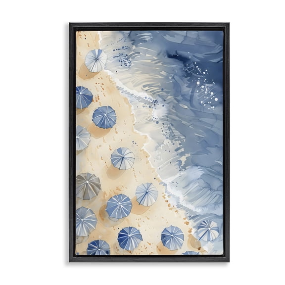 Stupell Industries Contemporary Aerial Blue Beach Umbrellas Black Floating Frame Canvas Art, 17 x 25, by LSR Design Studio
