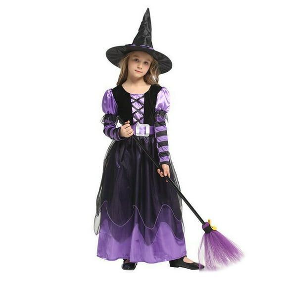 BAOZHU Girls Halloween Costume Cosplay Dress Outfit Set Witch Costume With Hat(No Broom) 3-14 Years