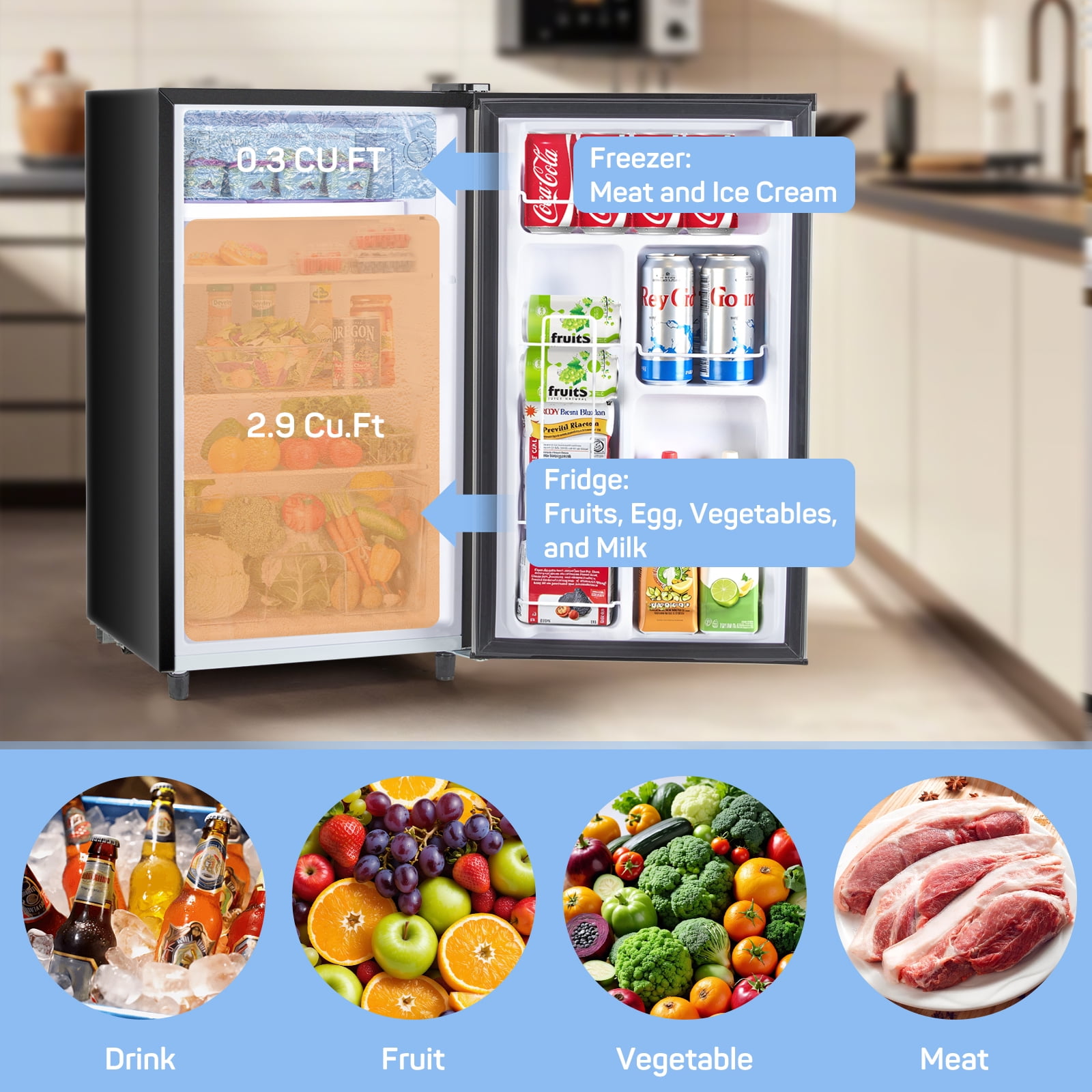 Bigleap Mini Fridge for Bedroom 3.2 Cu.Ft Small Refrigerator with Freezer for Dorm Office,Silver
