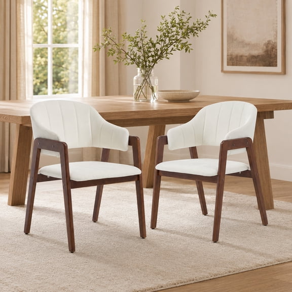MOONMISS Mid-Century Modern Upholstered Dining Chair with Curved Back and Wooden Frame, Fabric Armchair for Dining Room Kitchen Living Room