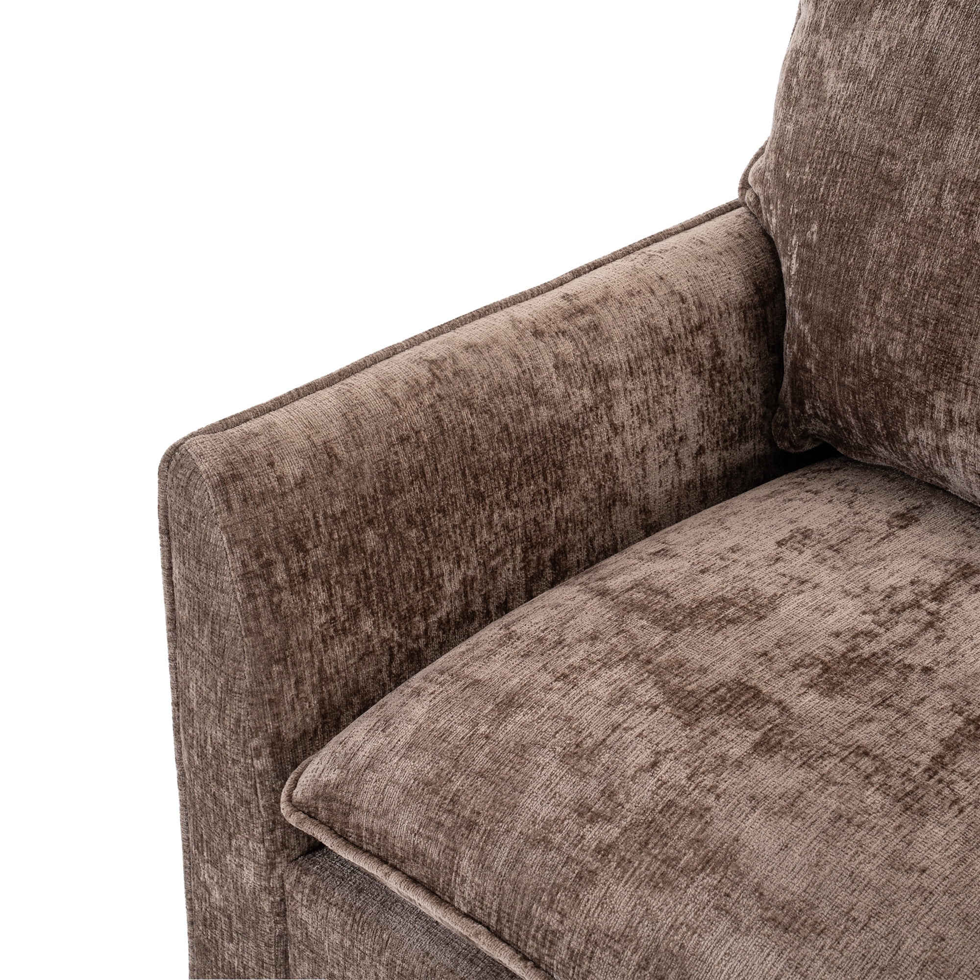 PORKISS 360° Swivel Accent Chair, Chenille Upholstered Bedroom Chair with Thick Cushion & Metal Base, Modern Reading Armchair for Living Room/Bedroom, Brown