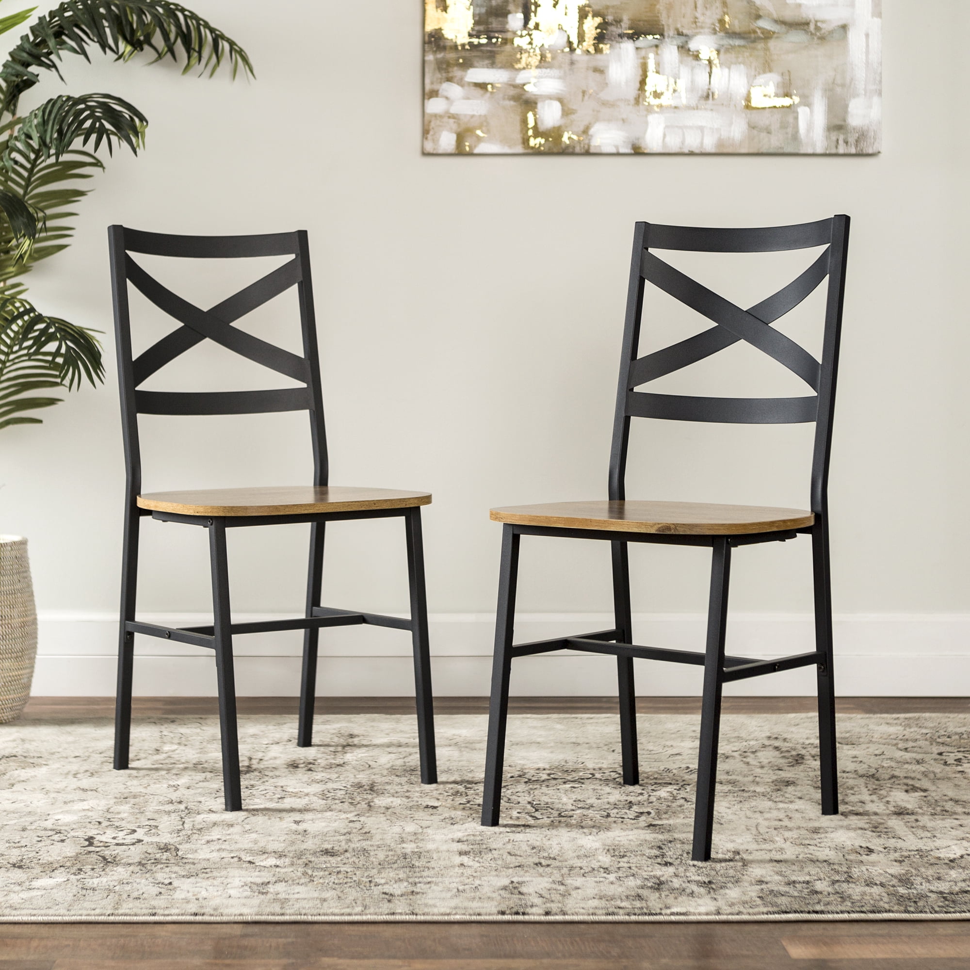 Mainstays Atmore X-Back Metal and Wood Dining Chairs, Set of 2