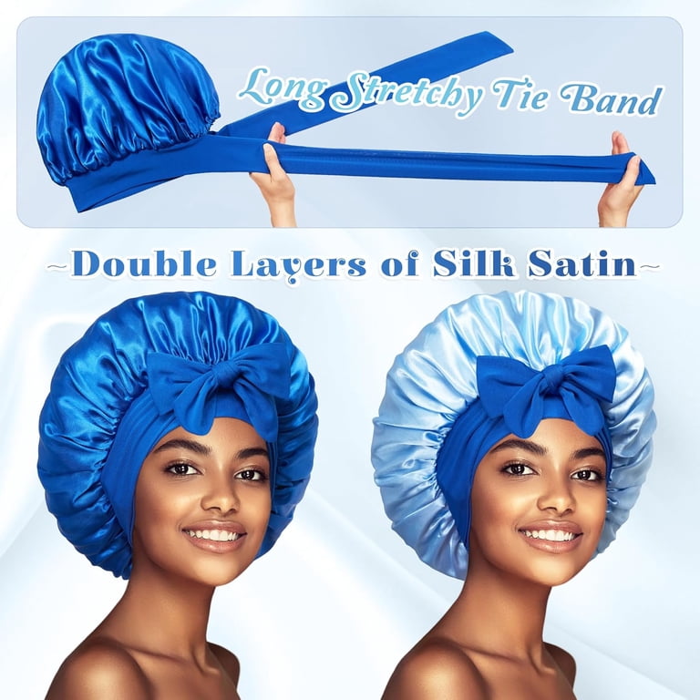 〽️Women Royal Blue Silk Bonnet Sleeping Double Layer Satin Natural Curly Hair Amazon.com: Satin Bonnet for Sleeping Women Curly Hair Large  main image 2