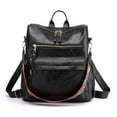thumbnail image 1 of Mochila para Mujer, Bolso de Hombro de Moda Informal de Cuero PU, Correa Colorida Desmontable Convertible, 3 Formas de Llevar, Negro, 1 of 5