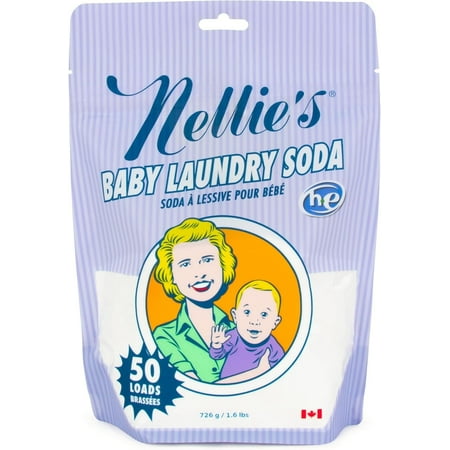 Nellie’s Baby Laundry Soda Pouch – 50 Loads – Gentle Powdered Detergent for Delicate Fabrics – Fragrance-Free Formula - 50 Loads