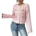 thumbnail image 2 of Women'S Crew Neck Jacket Button Down Long Sleeve Dressy Coat Jackets Pink L, 2 of 9