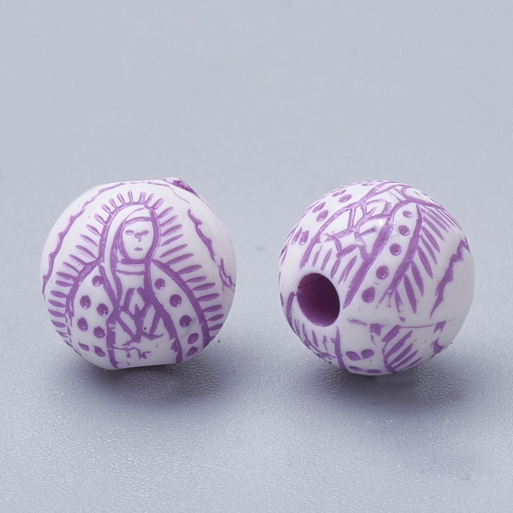 Craft Style Acrylic Beads Round with Virgin Mary Mixed Color 8x7.5mm Hole: 2mm about 1800pcs/500g