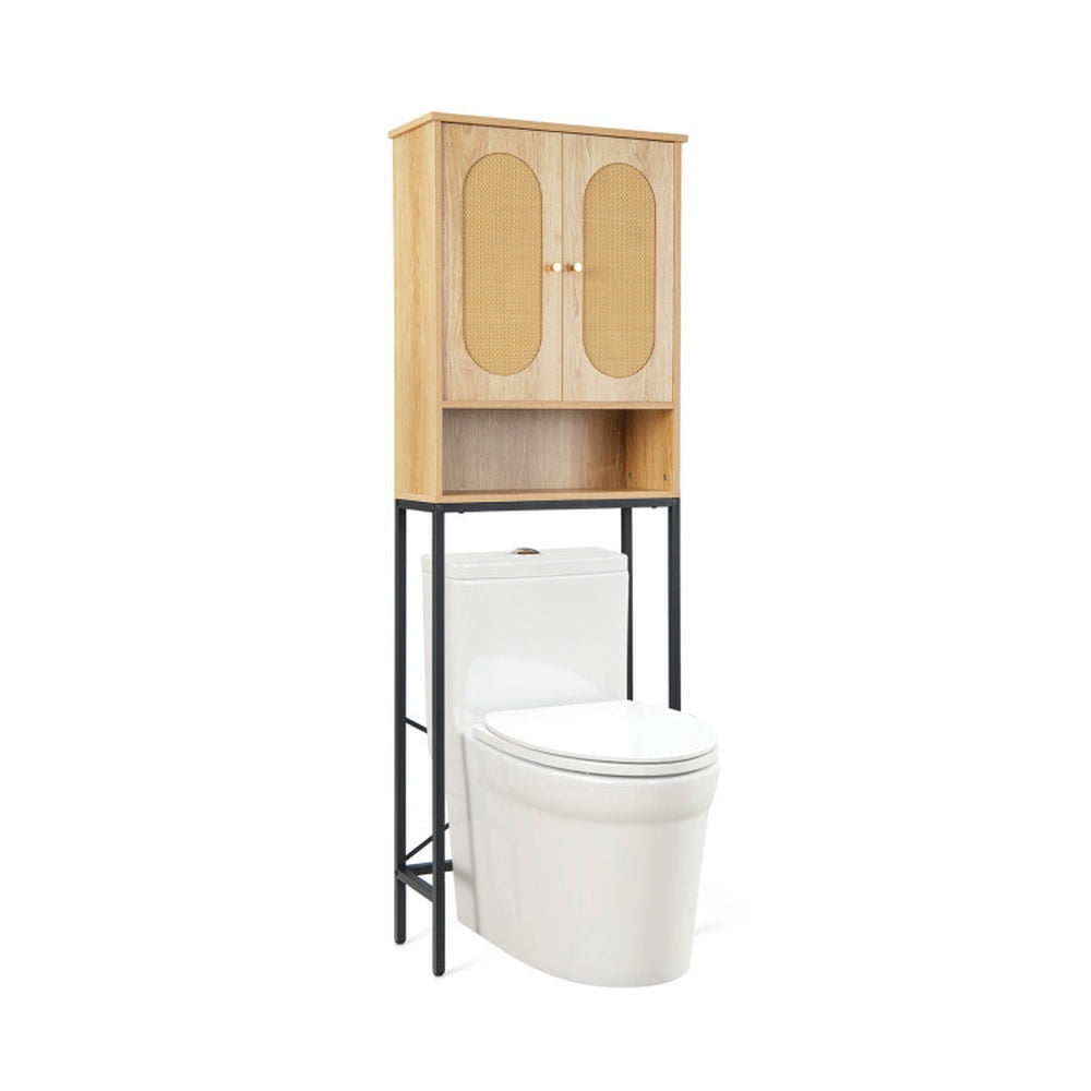 Finihen Toilet Storage Cabinet, Bathroom Cabinet Organizer, Over The Toilet Storage Cabinet with Rattan Doors and Shelves, for Bathroom, Natural