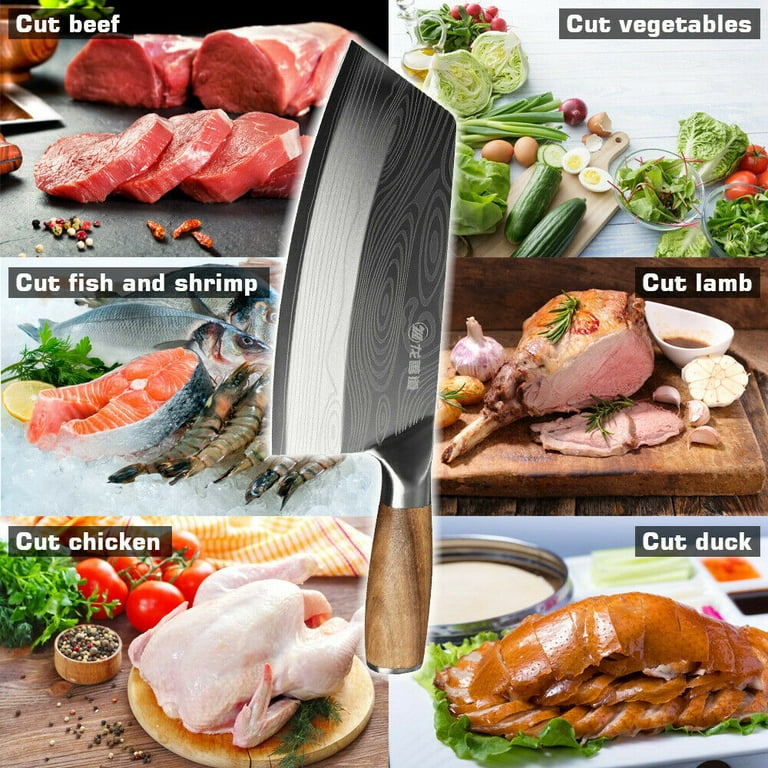 Cleaver Knife,Meat Cleaver, 6.5inch Chinese Kitchen Knife Stainless Steel  Knives 4Cr13 High Carbon Cleaver Durable Chef Slicing Chopping Knife Ultra