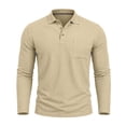 thumbnail image 3 of Zivyakyro Long Sleeve Mens Polos Collared Fall Button Textured Slim Solid Officewear with Pocket Shirt Beige L, 3 of 8