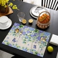 thumbnail image 3 of Purple Hydrangea Placemats Set of 8, Spring Eucalyptus Butterfly Rustic Burlap Placemats for Dining Table, Place Mats for Kitchen Tabletop, Waterproof Wipeable Dining Table Mats Set, 3 of 9
