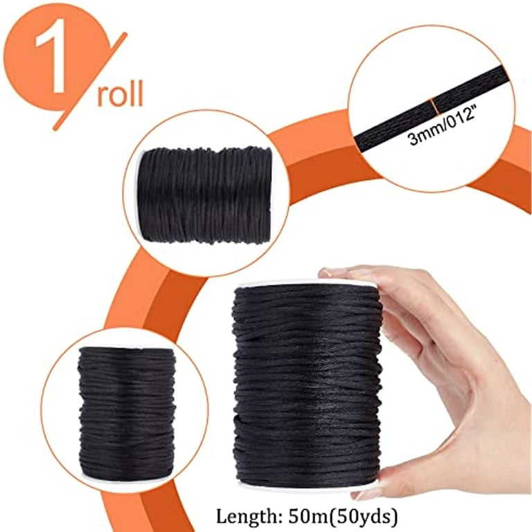 3mm Rattail Silk Cord 54 Yards Black Strong Thread Chinese Knot Thread  Silky Beading String for Halloween Friendship Bracelet Necklace Macrame  Trim Dream Catchers Crafts Making 