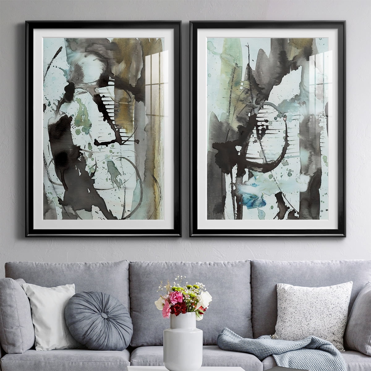 Wexford Home Lyrical Abstract I Premium Framed Print, 30.5" x 42.5" - Ready to Hang, Black (Set of 2)