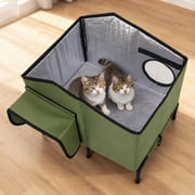 Heated Cat House Outdoor, DOMIPET Waterproof Large Insulated Winter Cat Shelter with Heating Pad for Multiple Cats Small Animals, Elevated Base, Escape Door & Roof Window