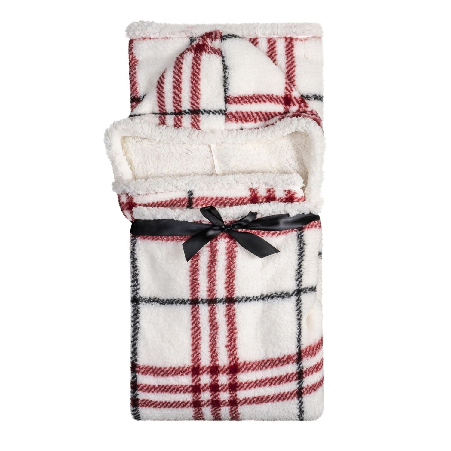 Safdie & Co. Premium Ultra Soft Hoodzy Hooded Throw Blanket with Sherpa Red Plaid
