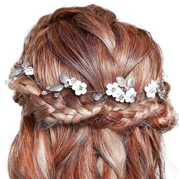 Campsis Boda Nupcial Flor Vides para el Cabello Plata Rhinestone Pieza de Cabello Hecha a Mano Hoja de Cristal Accesorios para el Cabello Porm Fiesta de cumpleaños Fotografía para Mujeres y niñas