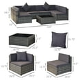 thumbnail image 3 of Outsunny 7 Piece Patio Furniture Set, PE Rattan Outdoor Conversation Set with Sectional Sofa, Glass Tabletop, Cushions and Pillows for Garden, Lawn, Deck, Grey and Dark Grey, 3 of 9