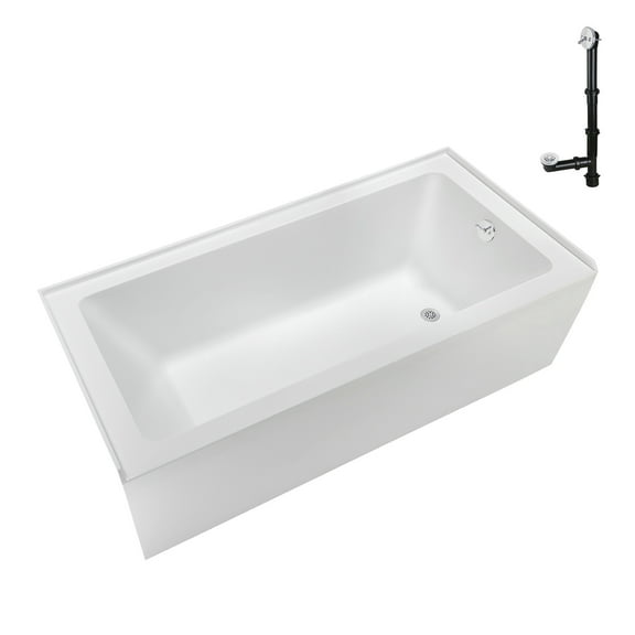 Streamline NAL-5380-WH 66 in. x 32 in. Acrylic Right-Hand Drain Alcove Bathtub in Glossy White With External Drain in Glossy White