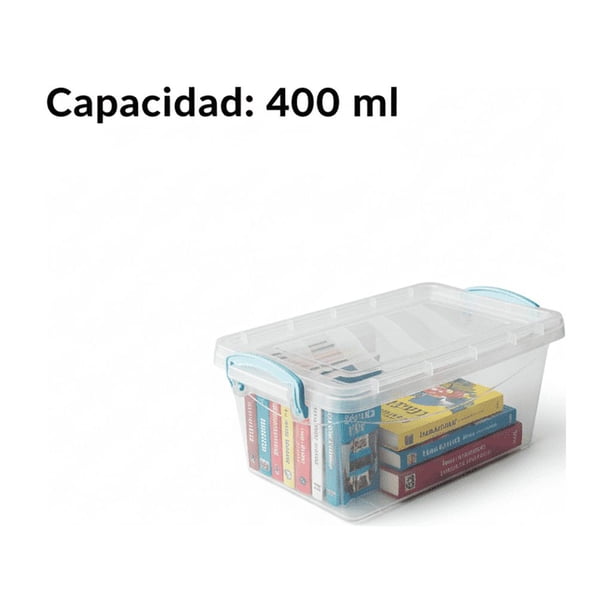 Contenedor de Plástico Transparente con Tapa y Asa con Cierre Clip, Recipiente Organizador Versátil Multiusos Transparente para Fácil Identificación, Capacidad 400 ml