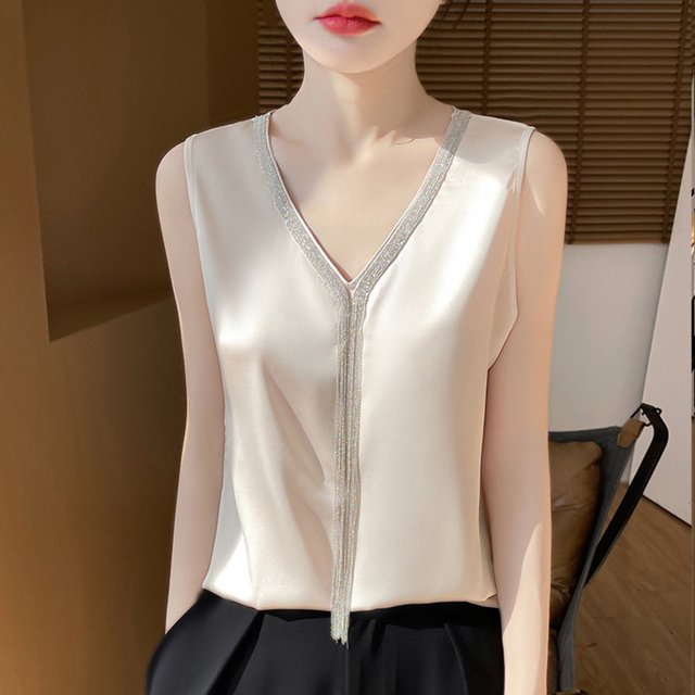 mfyjkho Camisetas Sin Mangas Para Mujer, Camisa De Satén Con Solapa Y Manga Larga Para Mujer, Color Liso, A La Moda Tops Casuales Para Mujer Xxl
